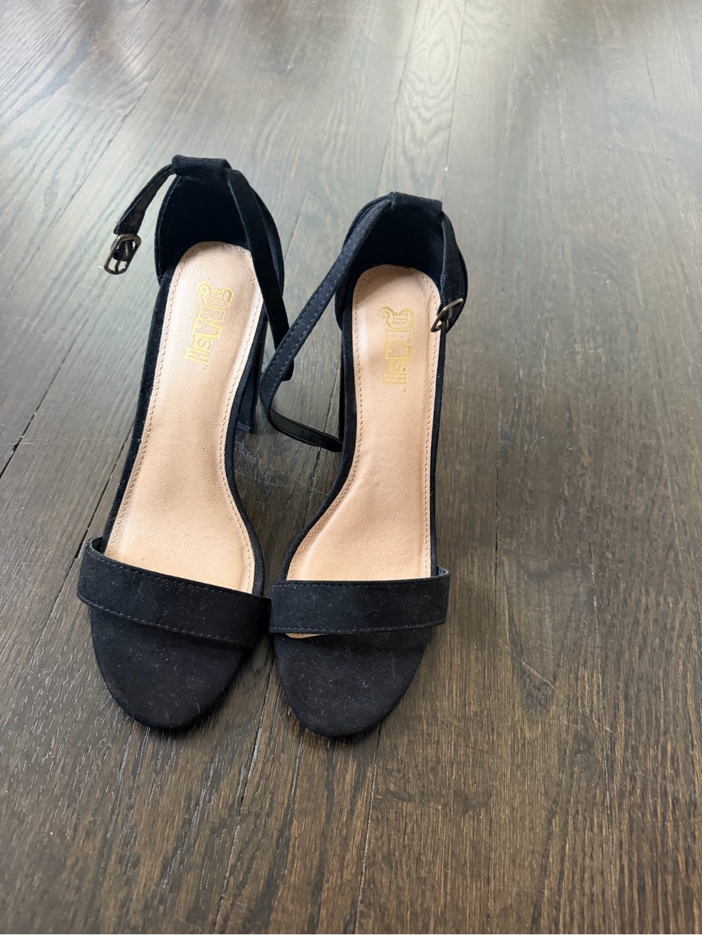 Brash Black Open-Toe Ankle-Strap Heels